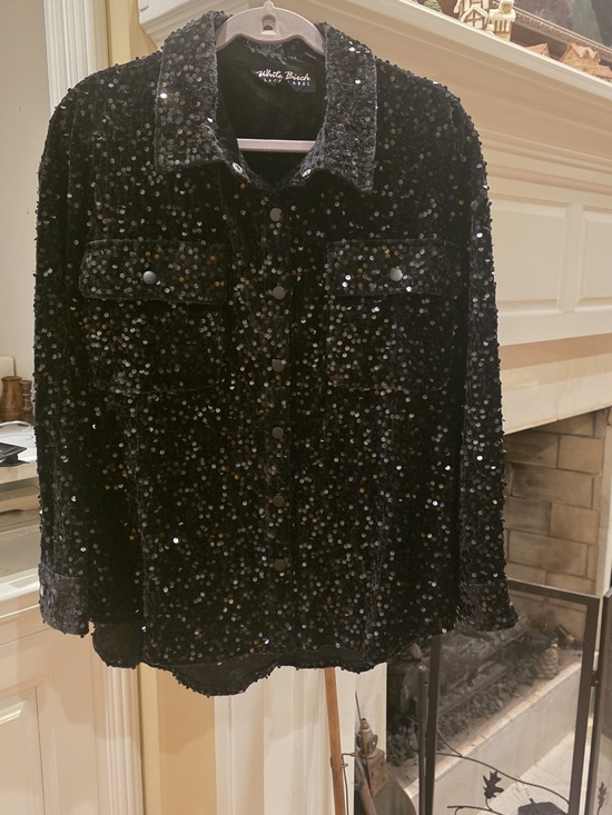 white birch Tops - white birch Black Sequin Button-Up Shirt Jacket